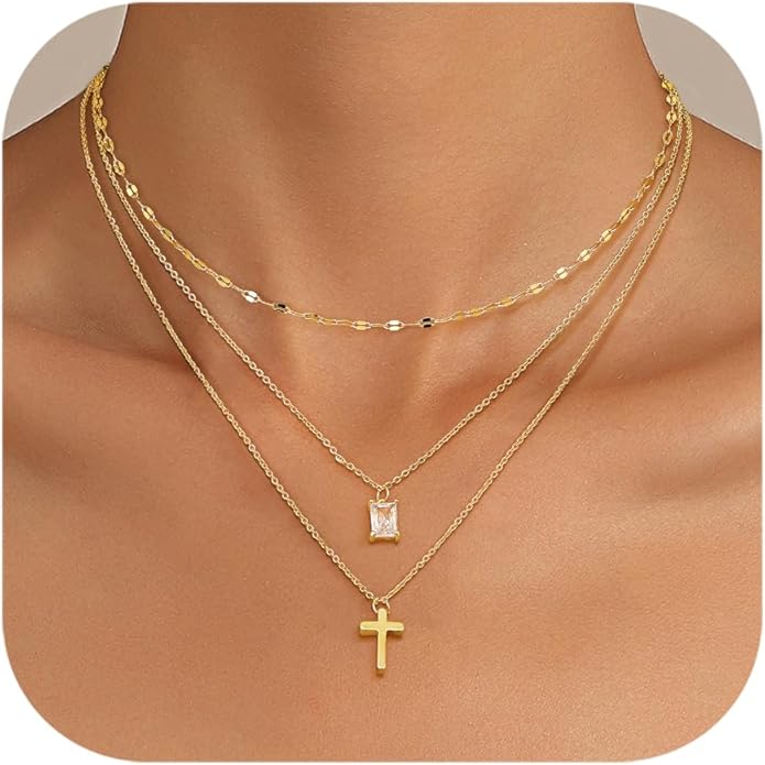 Kakonia Layered Gold Necklace for Women 14K Gold Plated Pendant Necklace Set Gold Necklace Satck Dainty Gold Chain Trendy Jewelry for Women