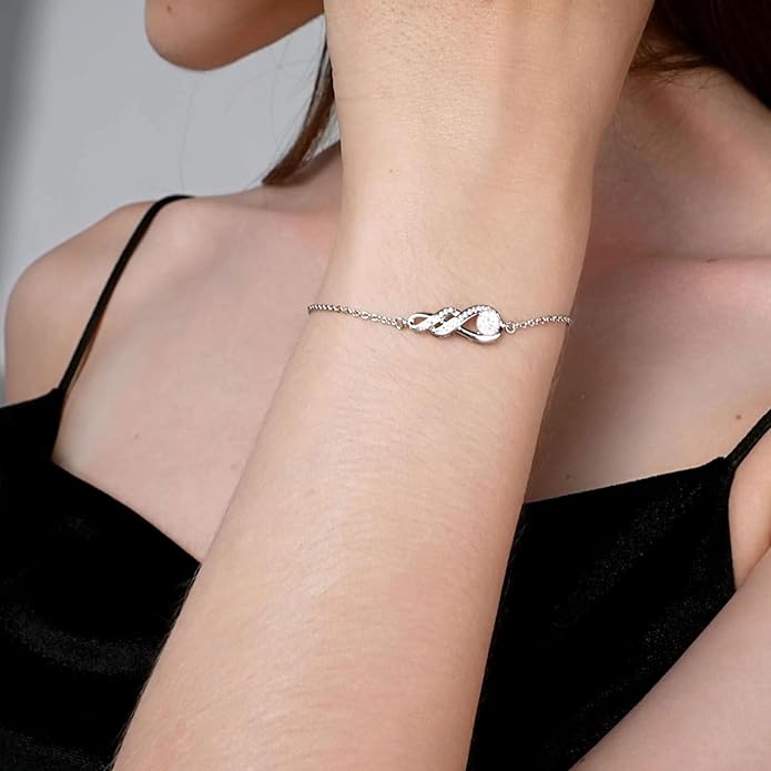 Birthstone Bracelets for Women 925 Sterling Silver Created Gemstone Bracelet Infinity Pendant Jewelry for Her, 6.7"+1.2"