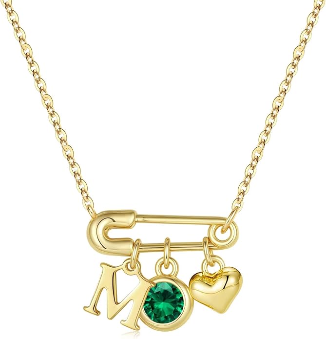 MONOOC Christmas Gifts for Women Girls - 14K-Gold-Plated Dainty Paperclip Heart Initial Necklace Birthstone Necklace Jewelry Birthday Gifts for Women Her Mom Friend Wife Sister