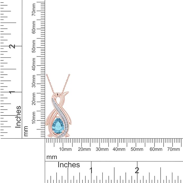 Infinity Penguin Pendant Necklace for Women, 14K Gold Over Sterling Silver with Pear & Round Cut Simulated Birthstone & White Diamond Accents, Dainty Animal Jewelry Gift with 18" Chain