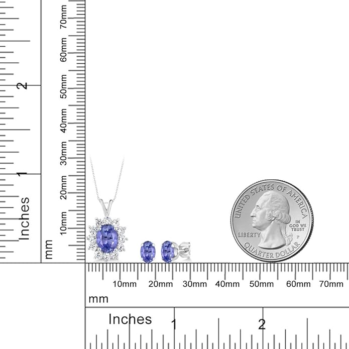 Gem Stone King 8X6MM and 6X4MM Oval Gemstone Birthstone Pendant and Earrings Jewelry Set For Women | 925 Sterling Silver | Fine Jewelry Gifts for Her Mom Women Wife | With 18 Inch Chain