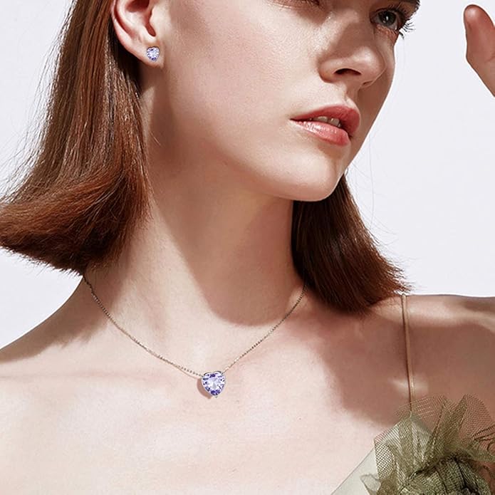 Aurora Tears 925 Sterling Silver 12 Birthstone Hearts Jewelry Women Crystal Wedding/Engagement/Bridal Heart Necklace/Earring/Ring/Bracelet Sets Jewellery