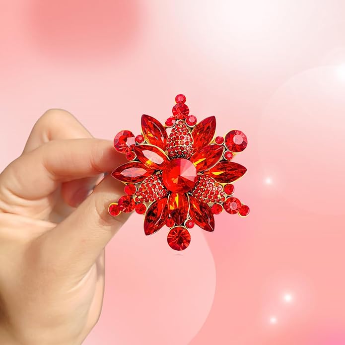 Rhinestone Flower Brooch Pin for Women Red Black Purple Flower Broochs Pin Hat Christmas Brooch Jewelry