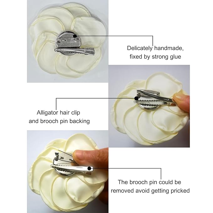 Sanrich Women's Brooches 4pcs Rose Flower Hair Clip Mexican Hair Flowers Clips Hairpin Brooch Tea Party Hats Headpieces (off white)