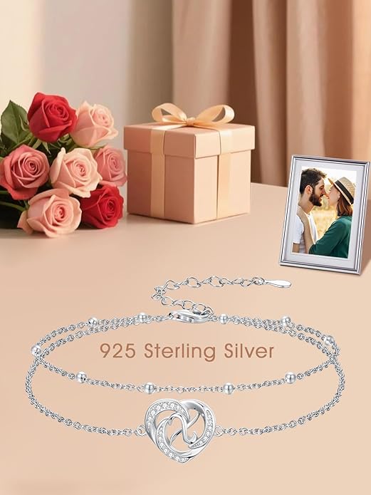 Dorunmo Initial Anklet 925 Sterling Silver Letter A-Z Layered Heart Anklet Beach Jewelry Birthday Gifts for Women