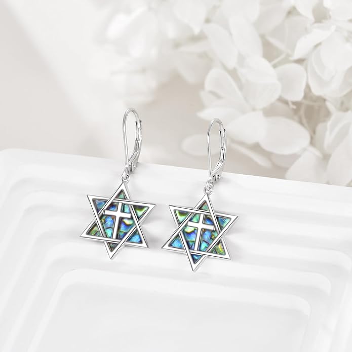 YFN Star of David Earrings Sterling Silver Hebrew Chai Tree of Life Dangle Drop Earrings Jewish Jewelry Gifts for Women