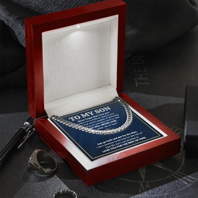 FG Family Gift Mall To My Son From Mom, Son Gifts From Mom and Dad, Mother and Son Necklace, Birthday Gift For My Son Graduation Christmas Cuban Link Chain Necklace Present