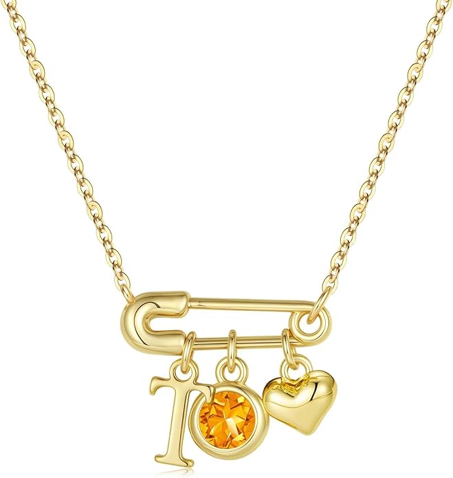 MONOOC Christmas Gifts for Women Girls - 14K-Gold-Plated Dainty Paperclip Heart Initial Necklace Birthstone Necklace Jewelry Birthday Gifts for Women Her Mom Friend Wife Sister