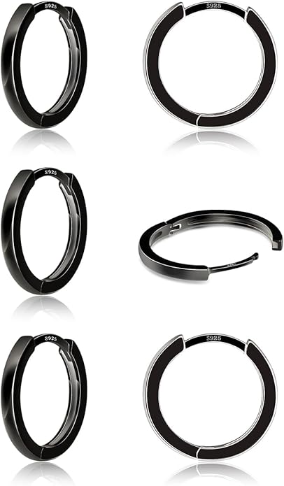 3 Pairs 925 Sterling Silver Hoop Earrings 14K White Gold Plated Small Silver Hoops Cartilage Huggie Earrings for Women Men