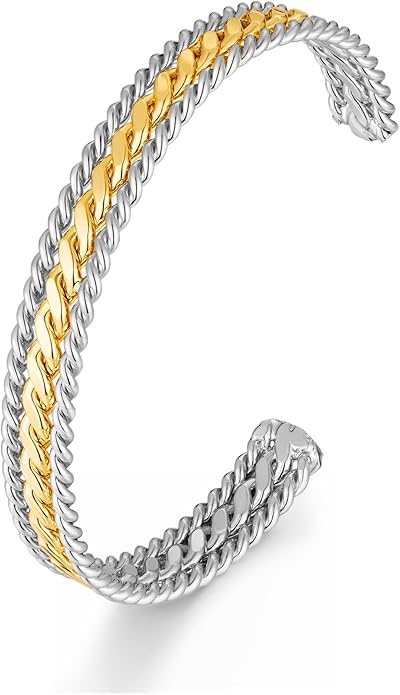 VEDAIM Two Tone Bracelet for Women Braided Twisted Cuff Bracelet Gold Silver Mixed Metal Statement Bracelet Adjustable Jewelry