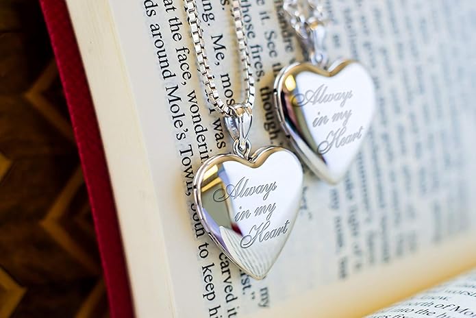 PicturesOnGold.com Personalized Always in My Heart Silver Or Gold Heart Locket Pendant Necklace Jewelry Gifts for Men & Women - 3/4 Inch X 3/4 Inch - Includes 18 inch Cable Chain