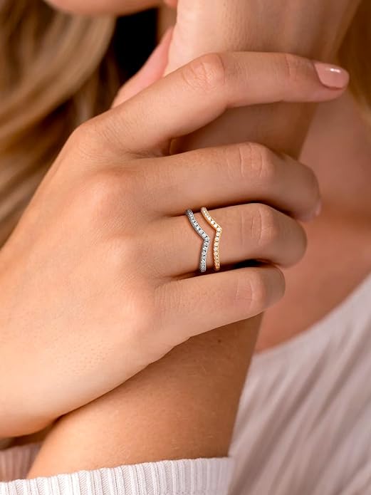 Suplight 925 Sterling Silver Wedding Band Rings, Full Cubic Zirconia Wishbone Ring Love/Lucky Engagement Promise Rings For Women, Size 4-12 (with Gift Box)