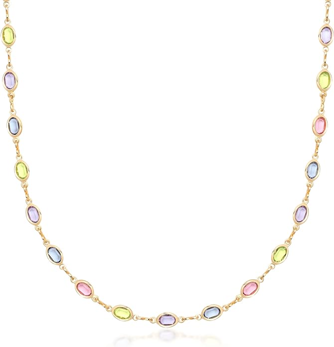 Barzel 18K Gold Plated Multicolor Stone Crystal Oval Necklace for Women - Made In Brazil