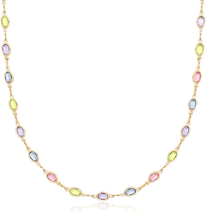Barzel 18K Gold Plated Multicolor Stone Crystal Oval Necklace for Women - Made In Brazil