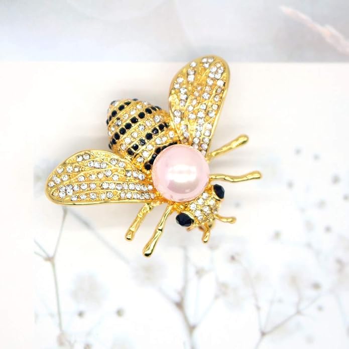 Honey Bee Brooches Crystal Insect Themed Bee Brooch Animal Fashion Shell Pearl Brooch Pin Gold Tone