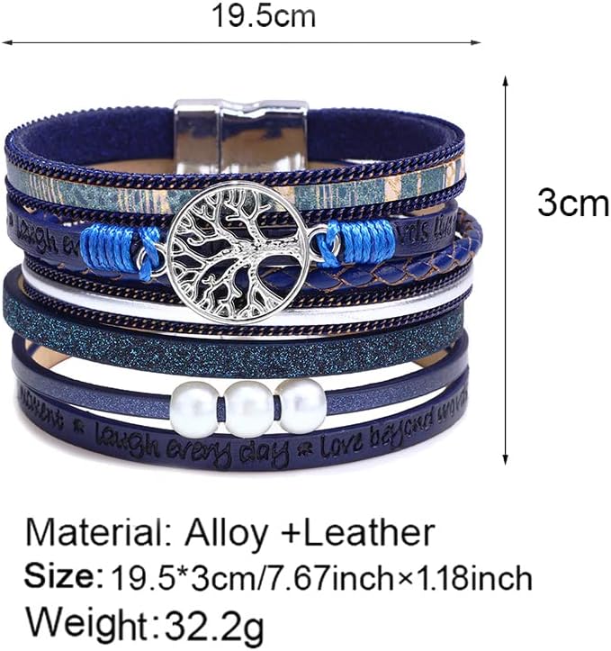 Fesciory Leopard Bracelet for Women, Boho Leather Wrap Multi-Layer Pearl Crystal Bracelet Bangle Jewelry