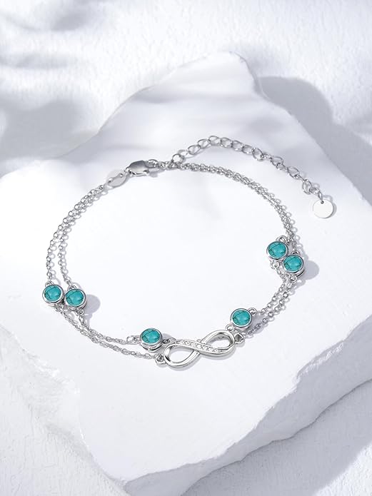 Dorunmo Anklet Bracelets for Women 925 Sterling Silver Infinity Anklets Bracelets Birthstone Jewelry Gifts for Mom Wife