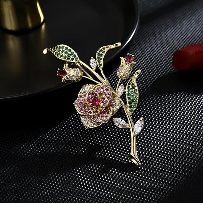 Flower Brooch for Women Girls Flower Rhinestone Brooch Gold Plated Lapel Pin Clothing Accessory Wedding Gift Fashion Jewelry for Mom Wife