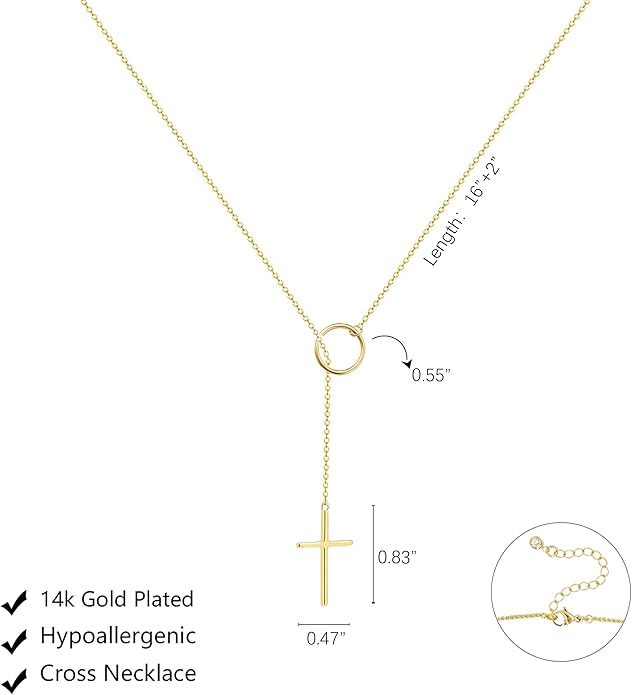 Lariat Gold Necklace for Women, Dainty Long Necklace 14k Gold Plated/Silver Y-Shaped Layered Beaded Chain Drop Necklaces for Women Trendy Simple Gold Jewelry for Women Gifts