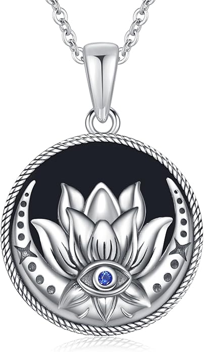 Evil Eye Necklace for Women 925 Sterling Silver, Protection Necklace with Blue Evil Eye Charm, Evil Eye/Lotus Pendant Jewelry, Birthday Christmas Gifts for Her