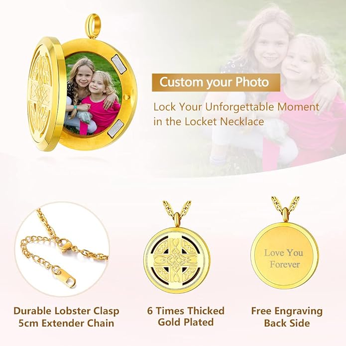 Supcare Locket Necklace That Holds Pictures-Engraved Photo Pendant Custom Jewellery Gifts for Men Women (with Jewellery Gift Box)