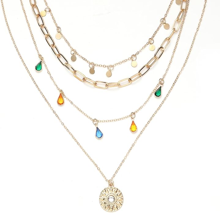 Layered Round Pendant Necklace Gold Plated Dainty Multilayer Choker Layering for Women Necklaces Stylish Minimalist Pendants Simple Chain Stacked Necklace Jewelry Gifts