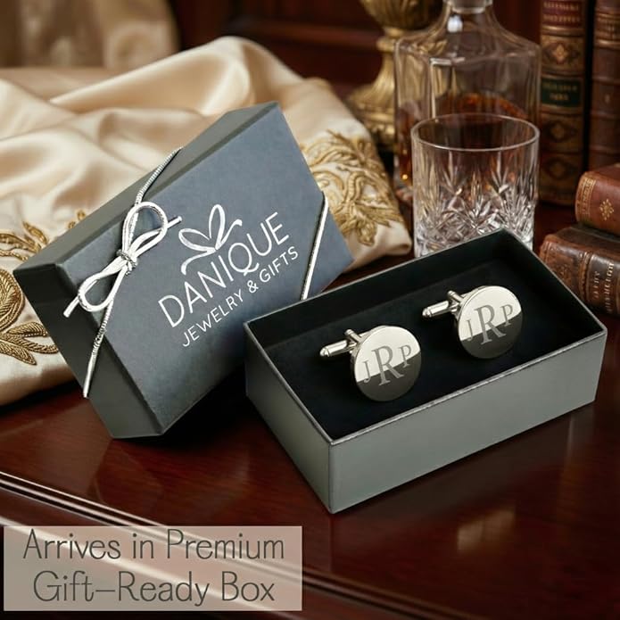 Custom Cuff Links & Personalized Tie Clip Gift Set for Men • Engraved Monogram, Date, Handwriting, Crest, Logo • Father's Day Gift for Dad • Gold, Silver, Black