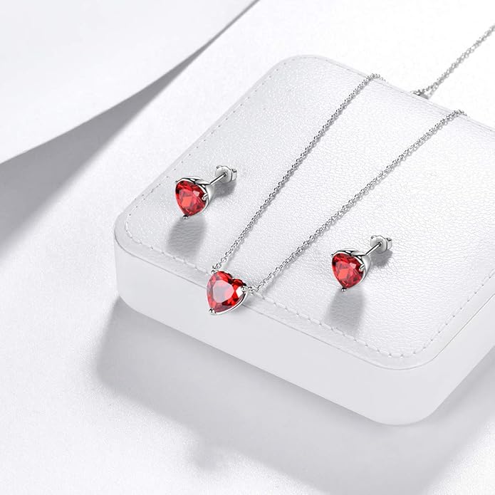 Aurora Tears 925 Sterling Silver 12 Birthstone Hearts Jewelry Women Crystal Wedding/Engagement/Bridal Heart Necklace/Earring/Ring/Bracelet Sets Jewellery