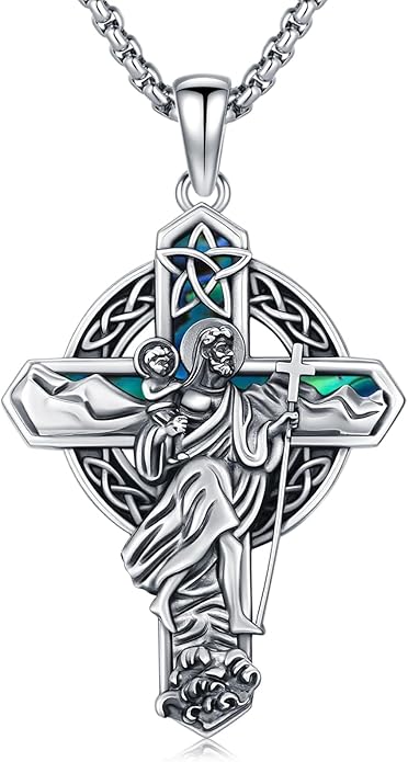 Midir&Etain Cross Necklace 925 Sterling Silver Celtic Christian Pendant Religious Protection Jewelry for Women Men