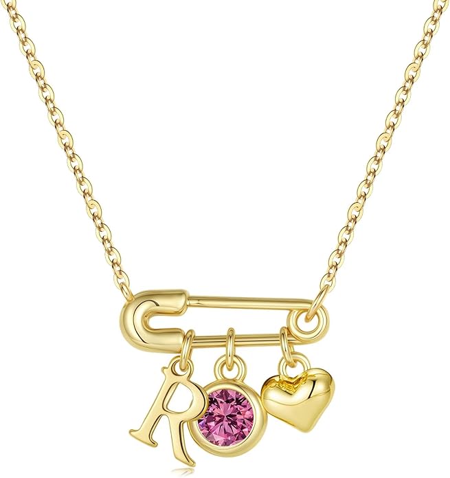 MONOOC Christmas Gifts for Women Girls - 14K-Gold-Plated Dainty Paperclip Heart Initial Necklace Birthstone Necklace Jewelry Birthday Gifts for Women Her Mom Friend Wife Sister