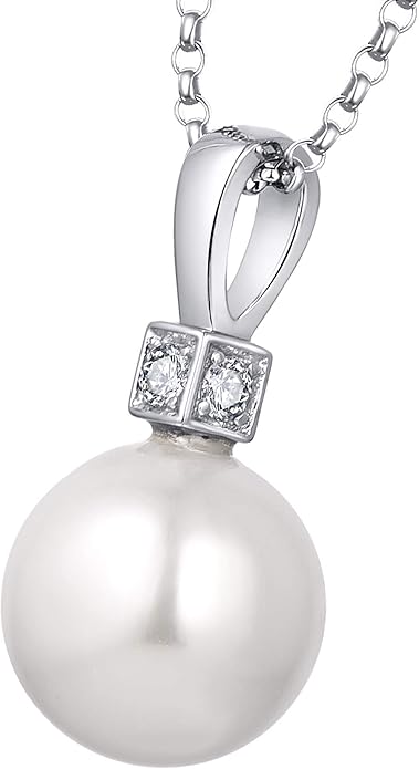 925 Sterling Silver Freshwater Cultured Pearl Pendant Necklace JO WISDOM Jewelry for Women,Girls