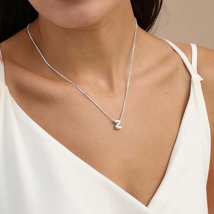 Bubble Gold Letter Necklace for Women, 14k Gold Plated Balloon Initial Necklace, Dainty Gold Necklace for Women, Personalized Bubble Pendant Name Necklace, Fashion Accessories Trendy Jewelry