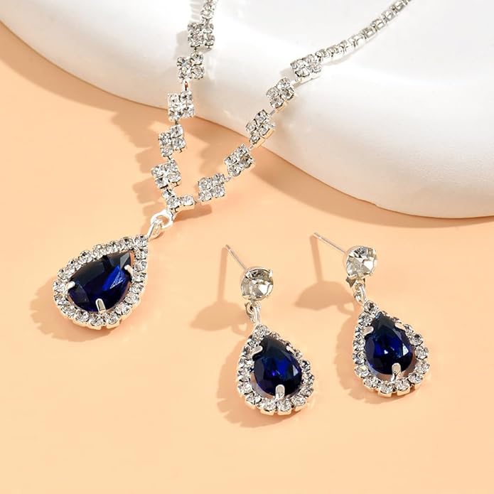 JczR.Y Rhinestone Tennis Necklace Earring Set Zircon Crystal Teardrop Pendant Necklaces Rhinestone Bridal Necklace Earrings for Women Wedding Gowns Prom Statement Jewelry Set