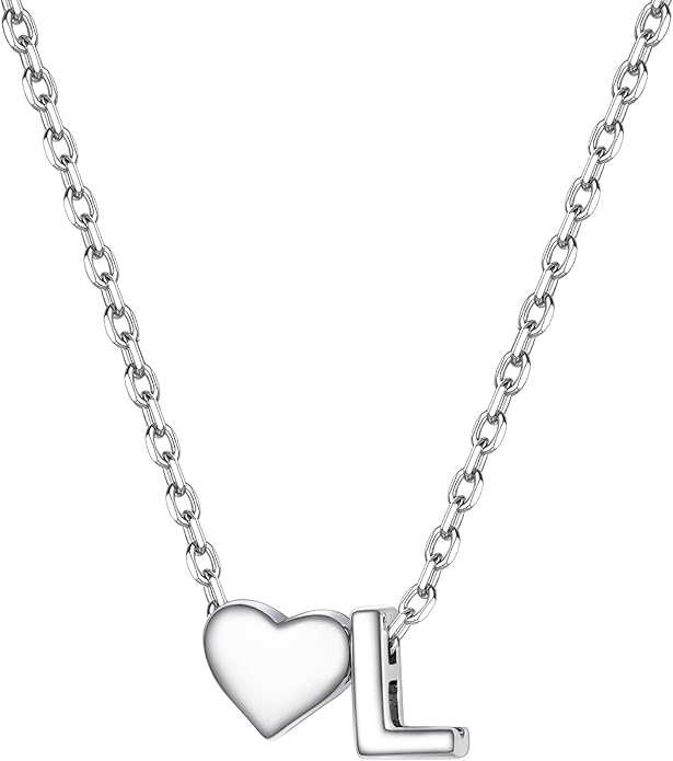 PROSILVER Initial Heart Necklace for Women, 925 Sterling Silver Tiny Heart Letter Necklace Siver, Gold Necklace, Come with Box