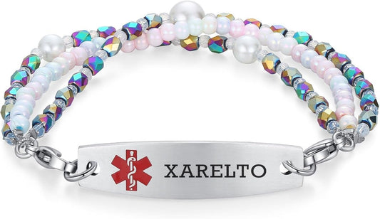 mnmoom 7.5 inch interchangeable Medical id bracelets for Women beads Medical alert bracelets with customize engraving