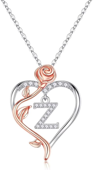 Yesteel Rose Heart Initial Necklaces Gifts for Women Teen Girls, Rose Love Heart Letter Pendant Necklace Jewelry Mothers Day Valentines Anniversary Birthday Gifts for Her Women Wife Girlfriend