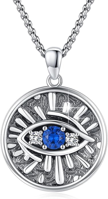 Evil Eye Necklace for Women 925 Sterling Silver, Protection Necklace with Blue Evil Eye Charm, Evil Eye/Lotus Pendant Jewelry, Birthday Christmas Gifts for Her