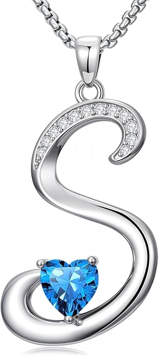Christmas Gifts for Women Alphabet A to Z Initial Birthstone Pendant Necklaces for Women - 18k White Gold Plated Personalized Name Jewelry Valentine Mothers Day Birthday Gifts for Women Her Girlfriend