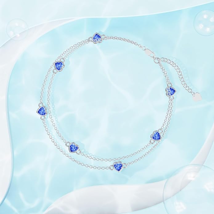 Dorunmo Heart Birthstone Anklet Bracelets for Women 925 Sterling Silver Birthday Jewelry Best Mother's Day for Women Wife