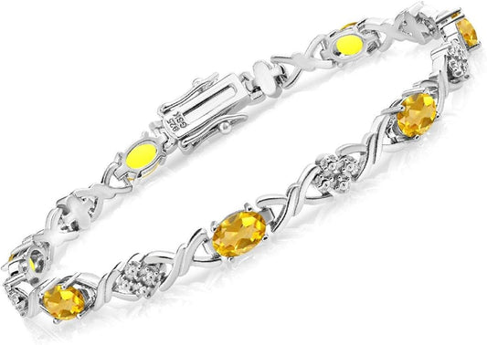 Gem Stone King 2-4 Cttw Infinity Link Gemstone Birthstone Tennis Bracelet for Women | 925 Sterling Silver | Oval 6X4MM | 7 Inch with Secure Clasp | Fine Jewelry for Her Mom Wife Anniversary