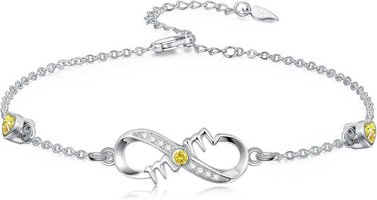 Dorunmo Infinity Bracelet Mom Bracelet 925 Sterling Silver 14K Gold Plated Infinity Heart Anklet for Women Christmas Jewelry Gifts for Wife Mom Daughter