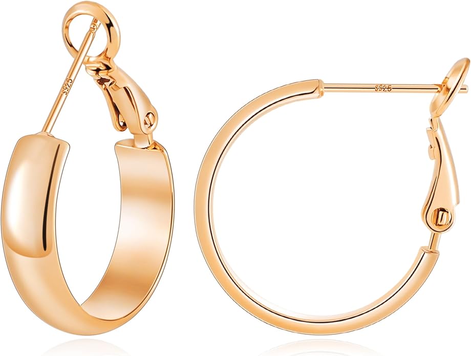 Gacimy 14K Gold Plated Hoop Earrings for Women, 14k Real Gold Plated with 925 Sterling Silver Post, Hypoallergenic Lightweight Thick Hoops Earrings for Women Trendy