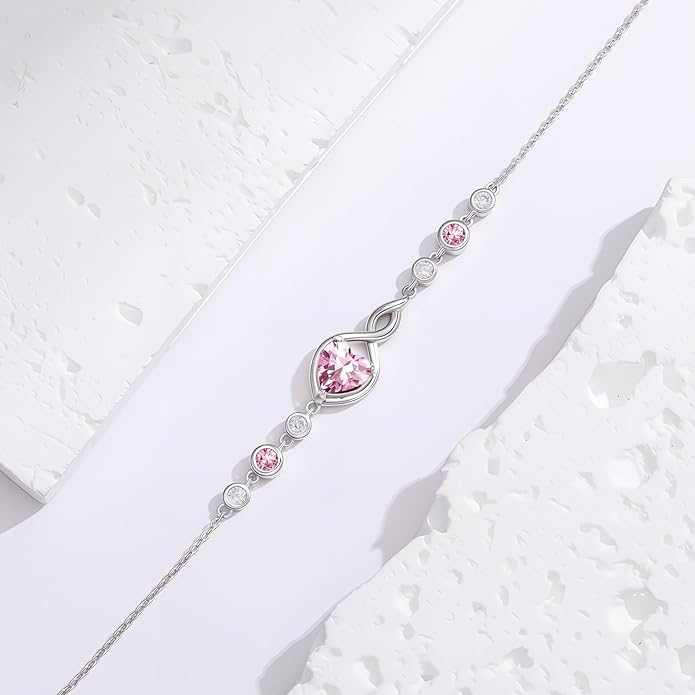 Infinity Birthstone Bracelet 925 Sterling Silver Heart Love Infinity Link Bracelet Fine Jewelry Birthday Christmas Gifts for Women Girlfriend Wife