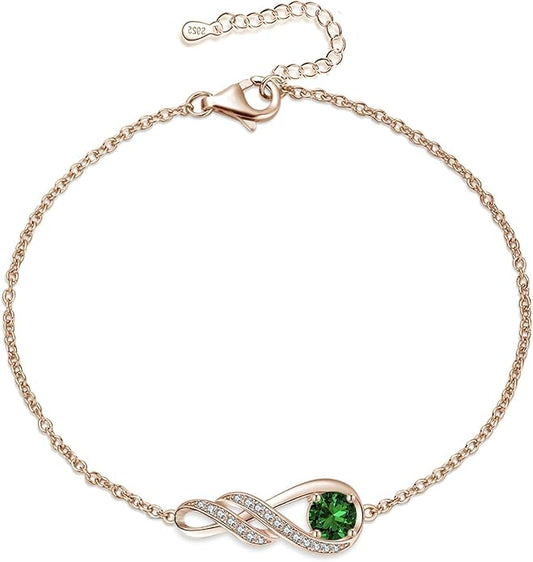 Birthstone Bracelets for Women 925 Sterling Silver Created Gemstone Bracelet Infinity Pendant Jewelry for Her, 6.7"+1.2"
