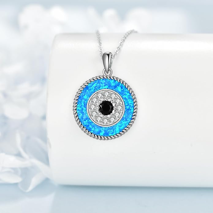 YFN Evil Eye Pendant Necklace for Women 925 Sterling Silver Greek Protection Jewelry with Blue Sapphire and Black Cz Amulet Gift