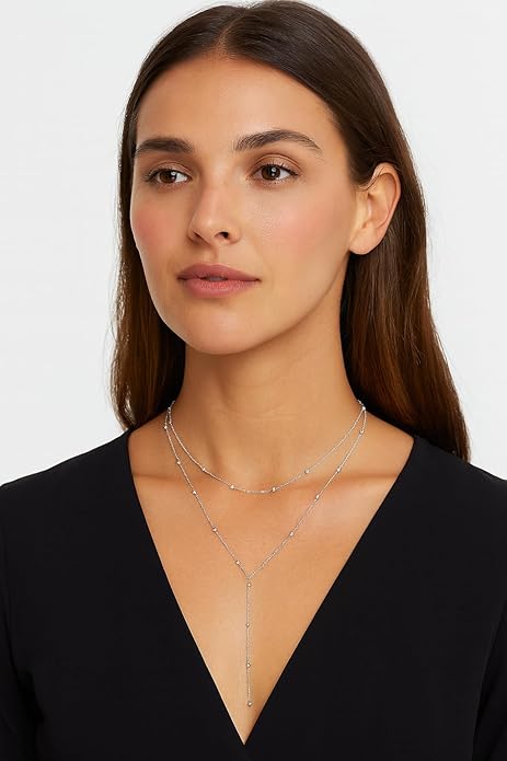 14K Gold Plated Y Necklace for Women – Dainty Lariat Long Pendant Chain, Layered Drop Necklace for V Neck Dress, Simple Sexy Cleavage Jewelry Gifts for Women