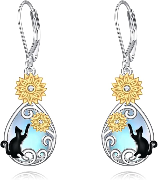AOBOCO Butterfly/Dragonfly/Bee/Ladybug Leverback Earrings 925 Sterling Silver Rose Lotus Tulip Flower Filigree Dangle Earrings Teardrop Moonstone Larimar Turquoise Abalone Shell Jewelry Birthday Gifts for Women