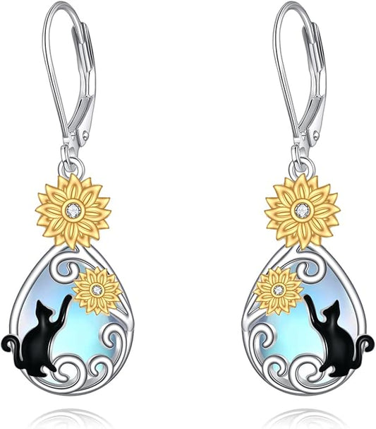 AOBOCO Butterfly/Dragonfly/Bee/Ladybug Leverback Earrings 925 Sterling Silver Rose Lotus Tulip Flower Filigree Dangle Earrings Teardrop Moonstone Larimar Turquoise Abalone Shell Jewelry Birthday Gifts for Women