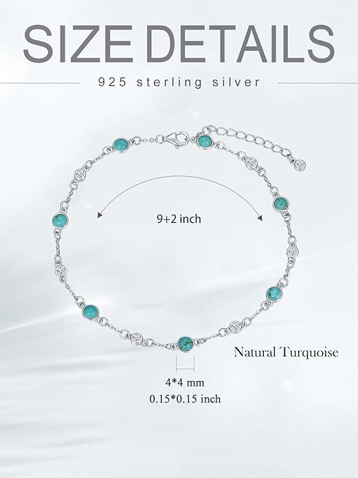 Anklet Bracelet for Women 925 Sterling Silver Natural Stone Chain Ankle Bracelet Beach Summer Fine Jewelry Birthday Christmas Gifts for Women Her Mom