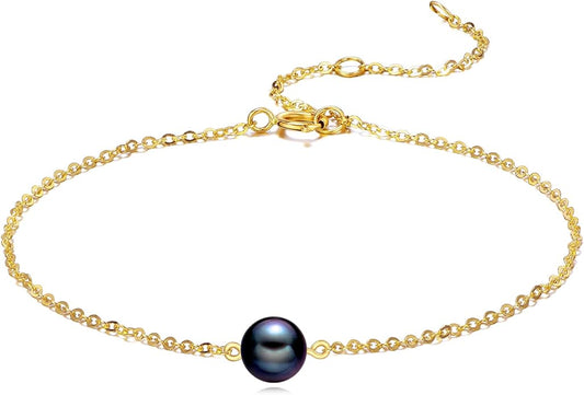 KECHO 14K Real Gold Freshwater Cultured Pearl Bracelet 14K Solid Gold Jewelry Anniversary Birthday Gift for Women